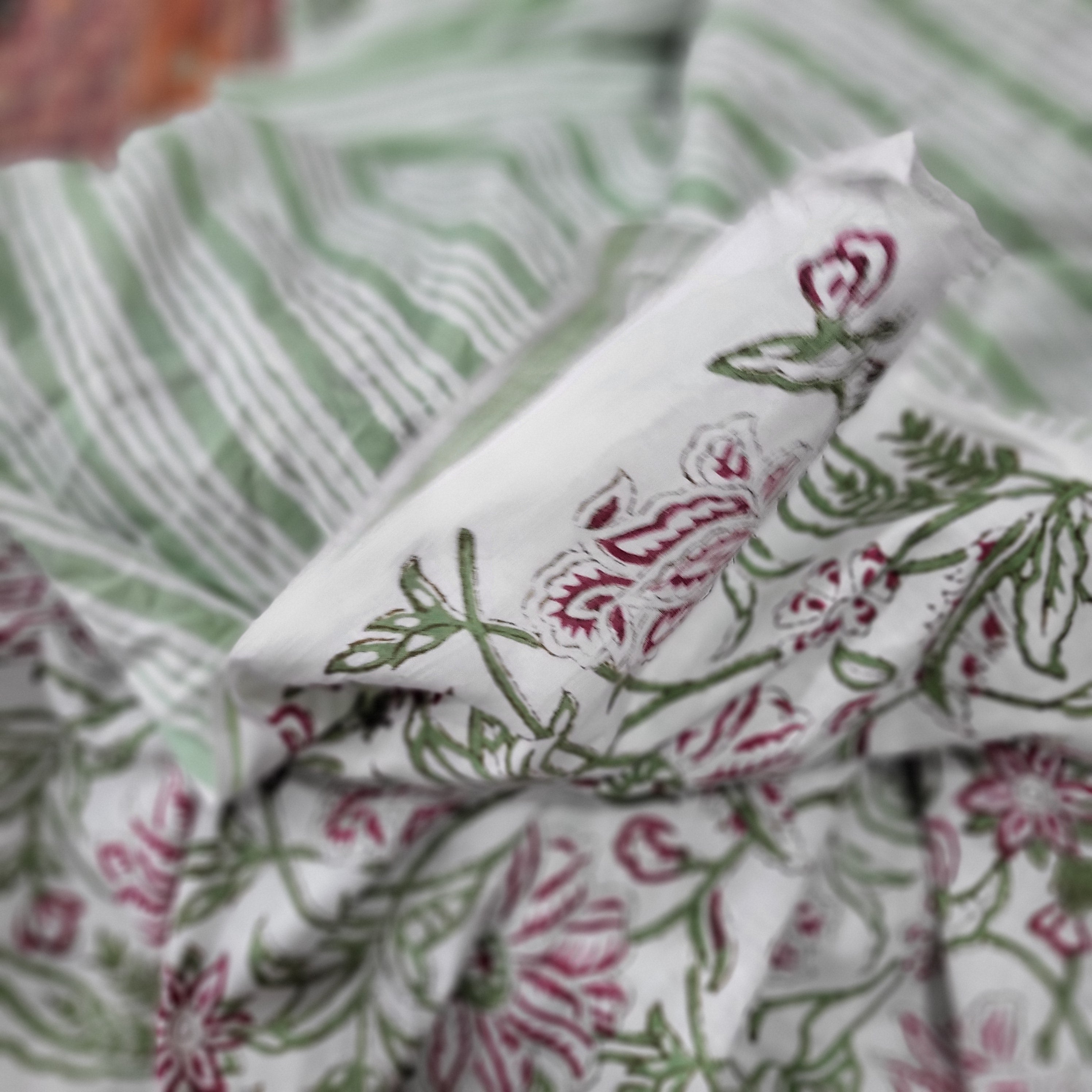 Block Print Runner Reversible White Blossom: block-printed cotton table runner for dining, from Inside Living Singapore.