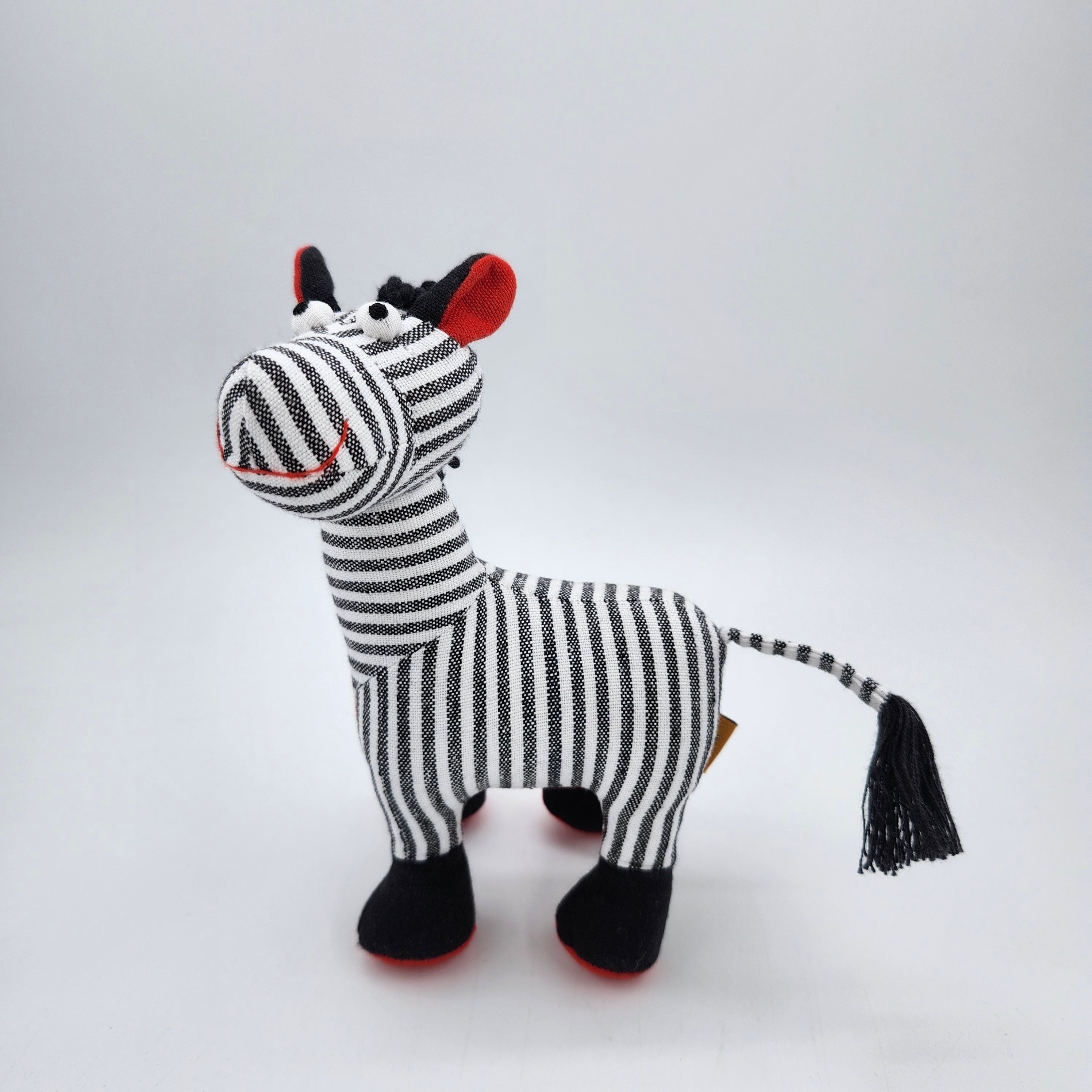 Handmade soft zebra toy in handwoven cotton, 20 cm high, hand wash only