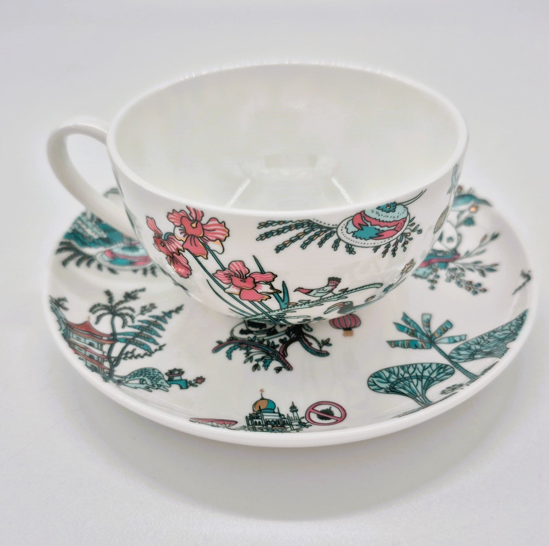 Singapore Toile cup and saucer from Inside Living, fine ceramic set with heritage East-meets-West toile pattern