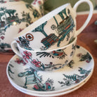 Singapore Toile tea set from Inside Living, fine ceramic teapot and cups with heritage toile pattern, styled in situ
