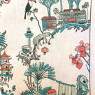 Singapore Toile tea towel from Inside Living, cotton kitchen towel with heritage East-meets-West toile pattern, side view