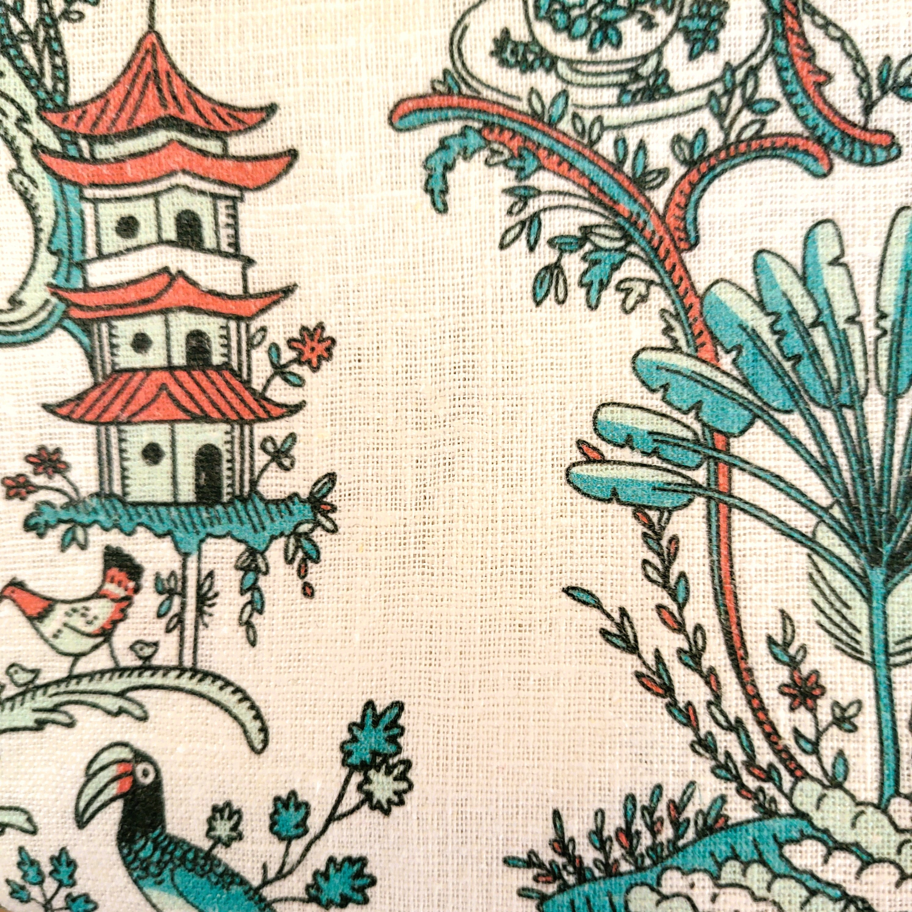 Singapore Toile tea towel from Inside Living, cotton kitchen towel with heritage East-meets-West toile pattern