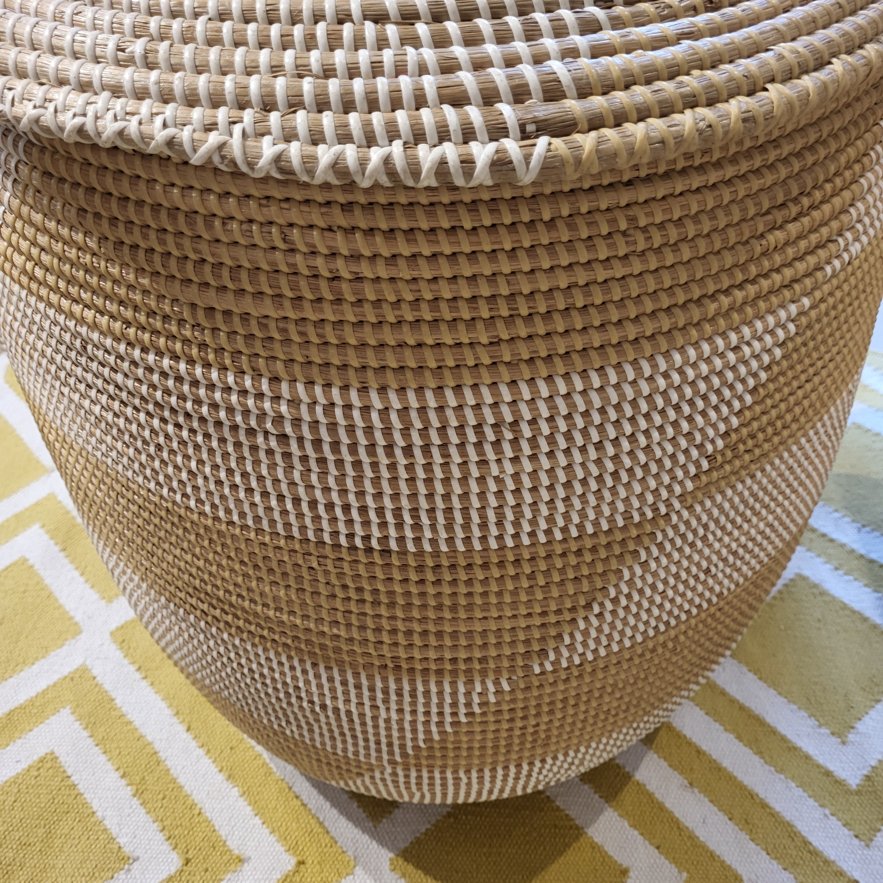 Seagrass Laundry Basket W/ Lid White, side view - buy homeware, tableware and interior accessories at Inside Living Singapore
