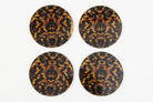 Set of 4 drinks coasters in tempered glass with a faux tortoiseshell print, 10 x 10 cm for coffee or dining table