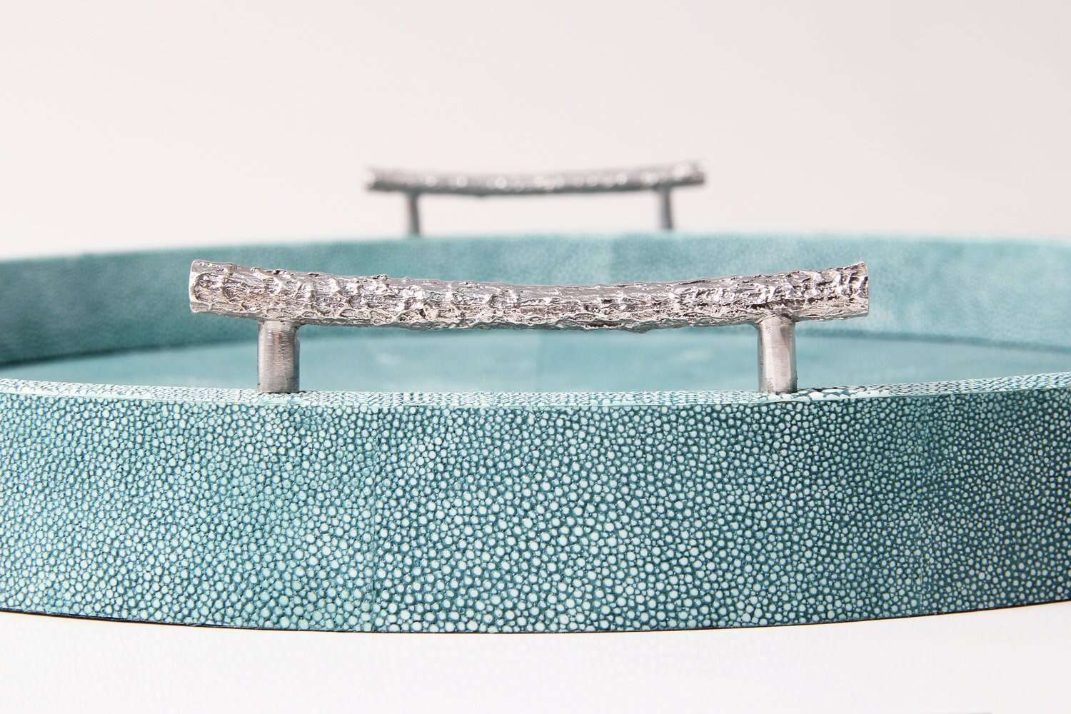 Faux Shagreen Oval Serving Tray Teal, side view - buy homeware, tableware and interior accessories at Inside Living Singapore