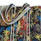 Quilted cotton block print shopper bag with contrast lining and inner pocket, 43 x 12 x 35.5 cm