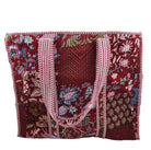 Quilted block print cotton shopper bag in patchwork design with contrast lining and inner pocket, 43 x 35.5 cm