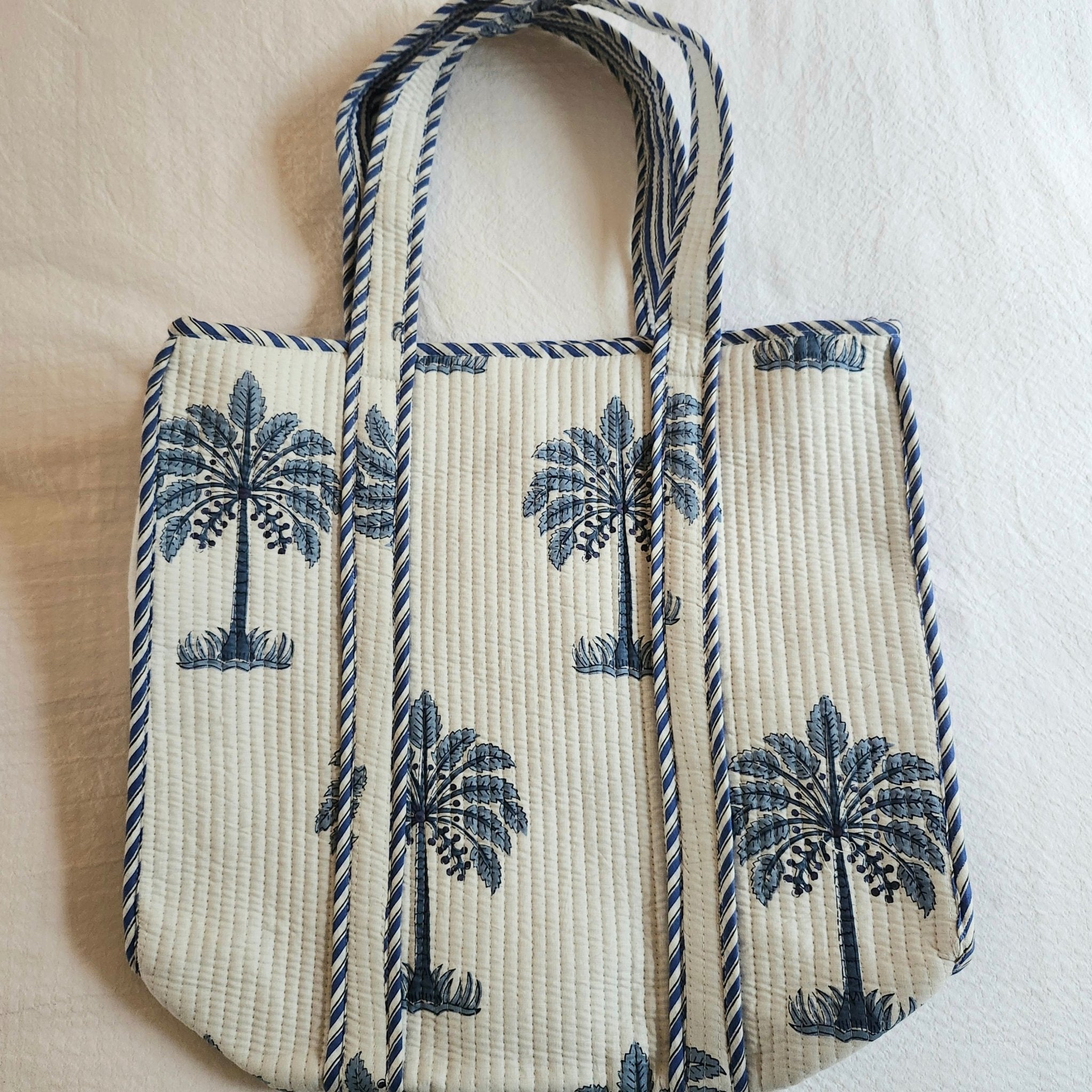 Block Print Shopper Bag Palm shown from another angle, homeware at Inside Living Singapore.