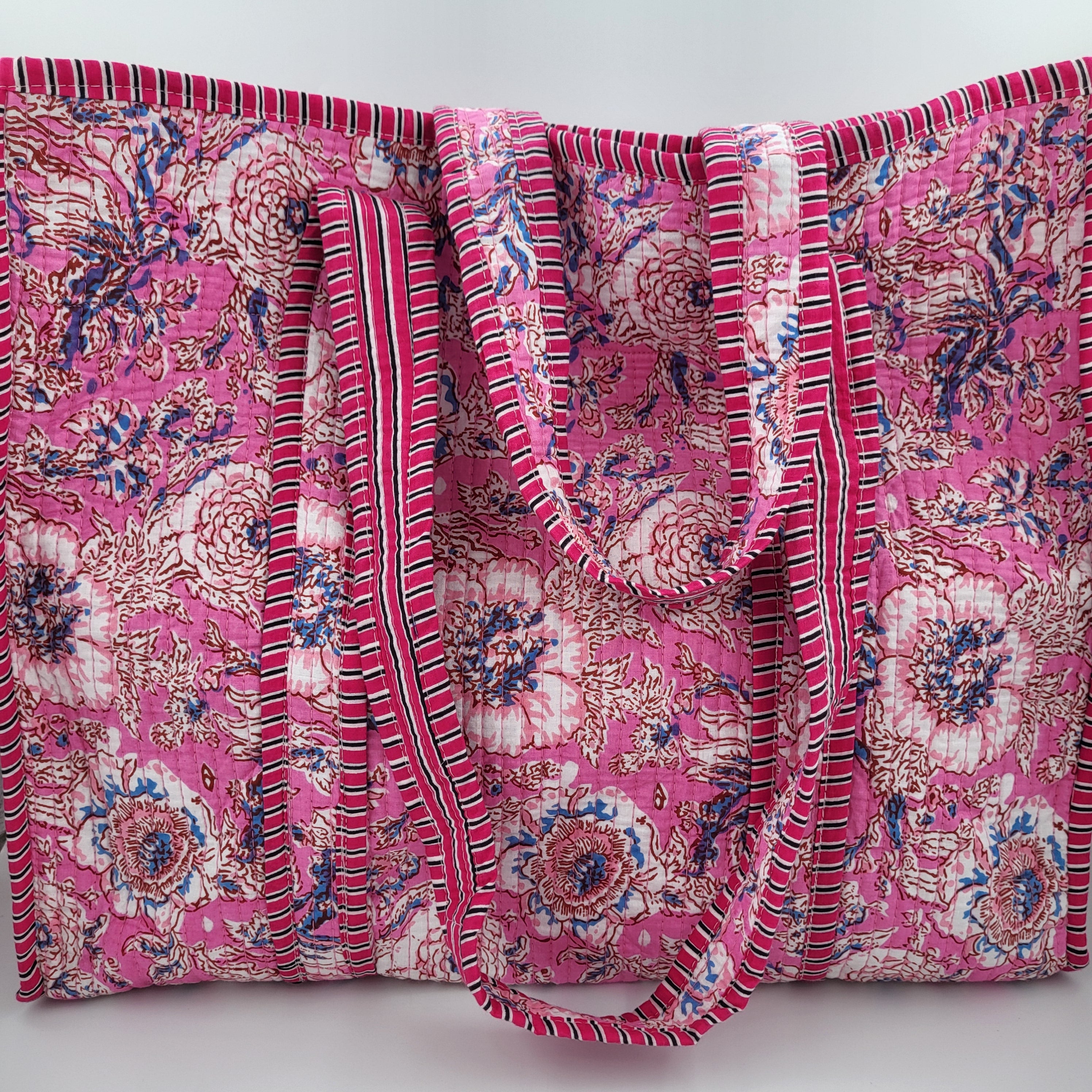 Block Print Shopper Bag Flower from Inside Living Singapore, handbags. Shown alternative angle.