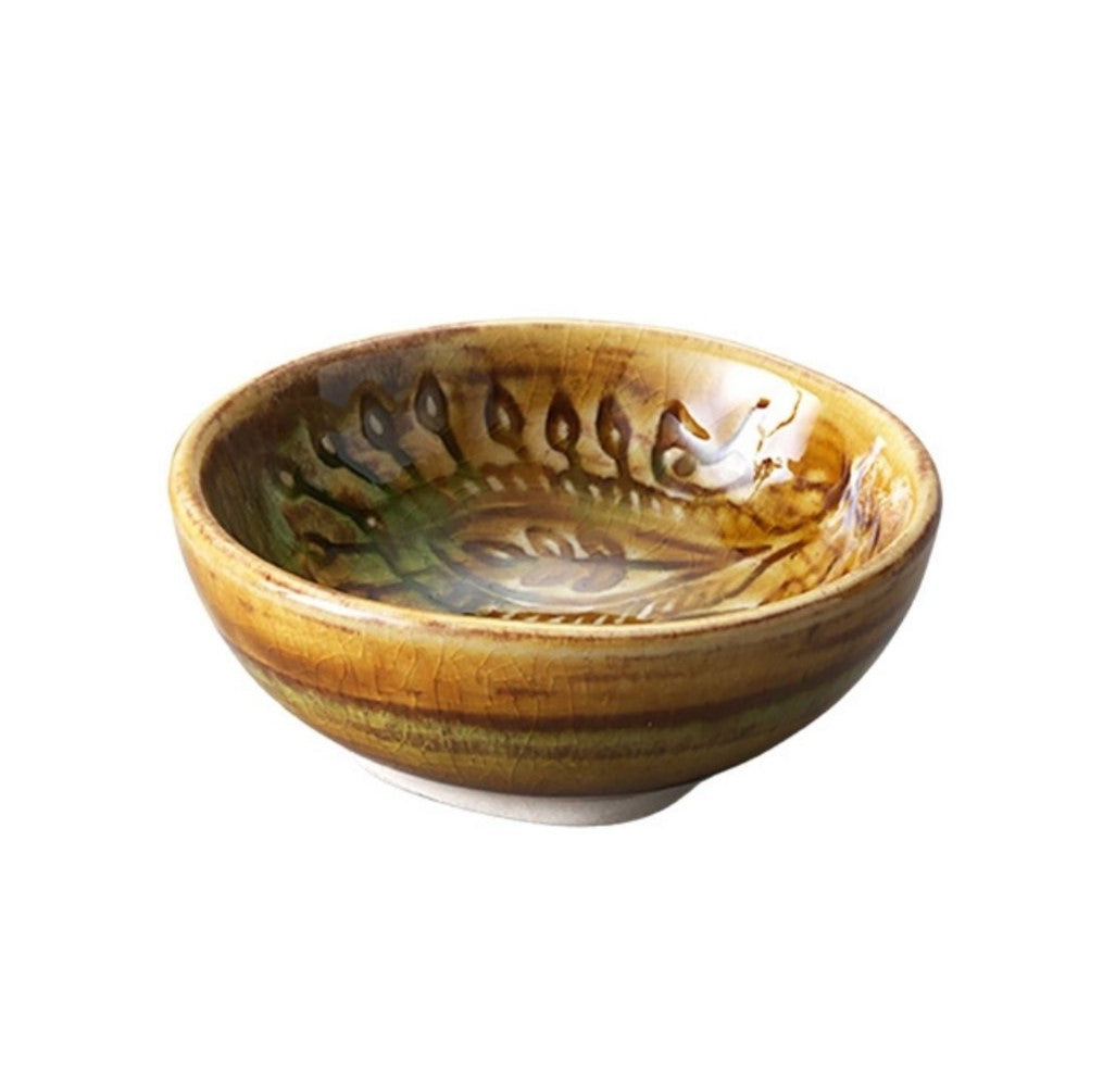 Ceramic dip and spice bowl in pineapple glaze, 8 cm diameter, made in Portugal for salt, pepper or dips