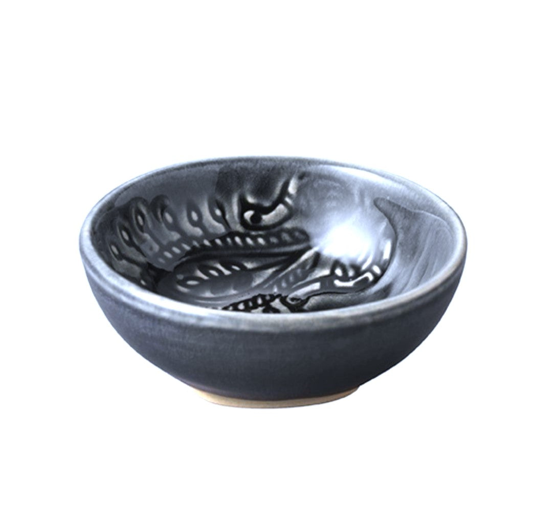 Small thunder glaze ceramic dip bowl, handcrafted for sauces and snacks, from Inside Living Singapore Front view.