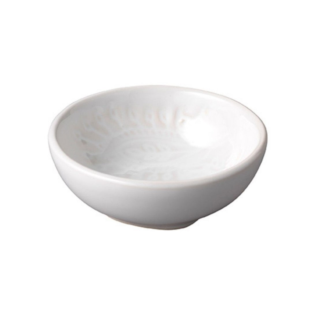 Small white ceramic dip bowl, handcrafted for sauces and snacks, from Inside Living Singapore Front view.