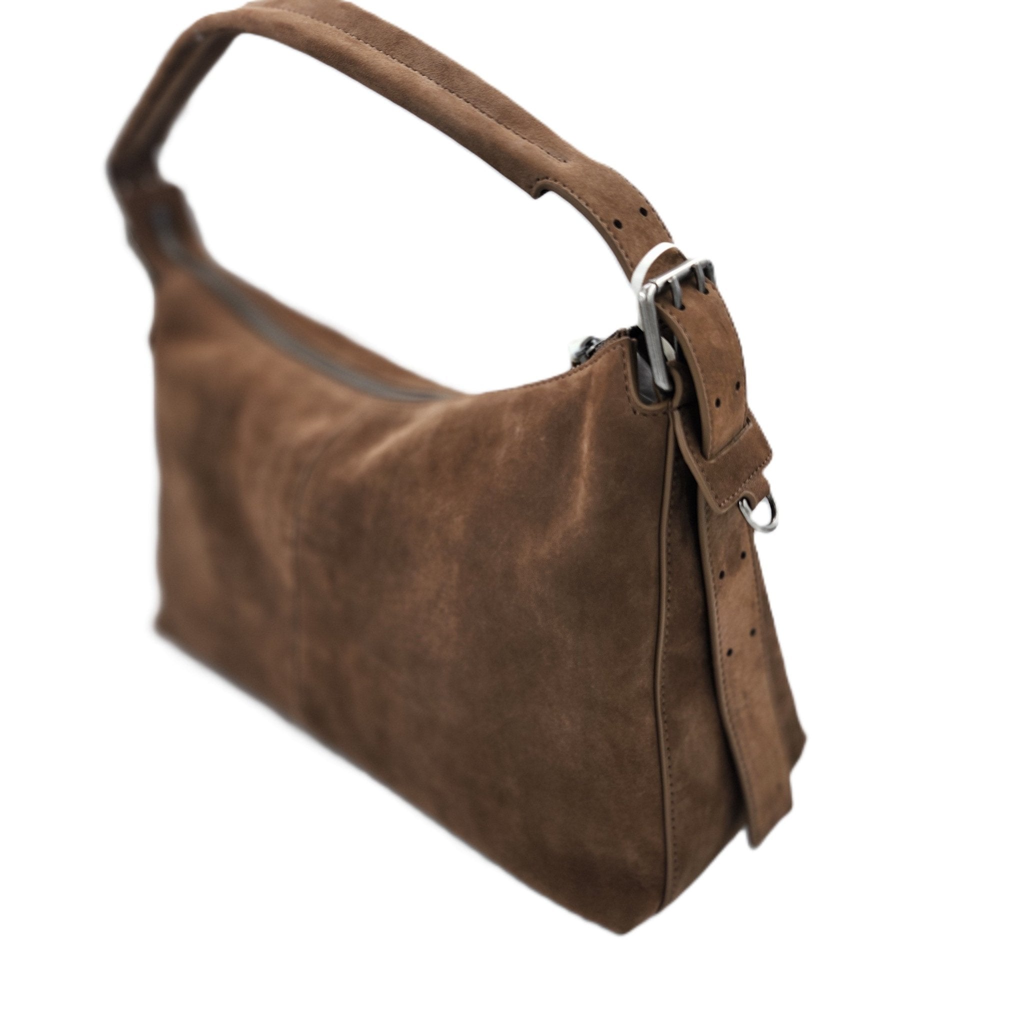 Suede City Bag, suede leather bag at Inside Living Singapore. Front view.
