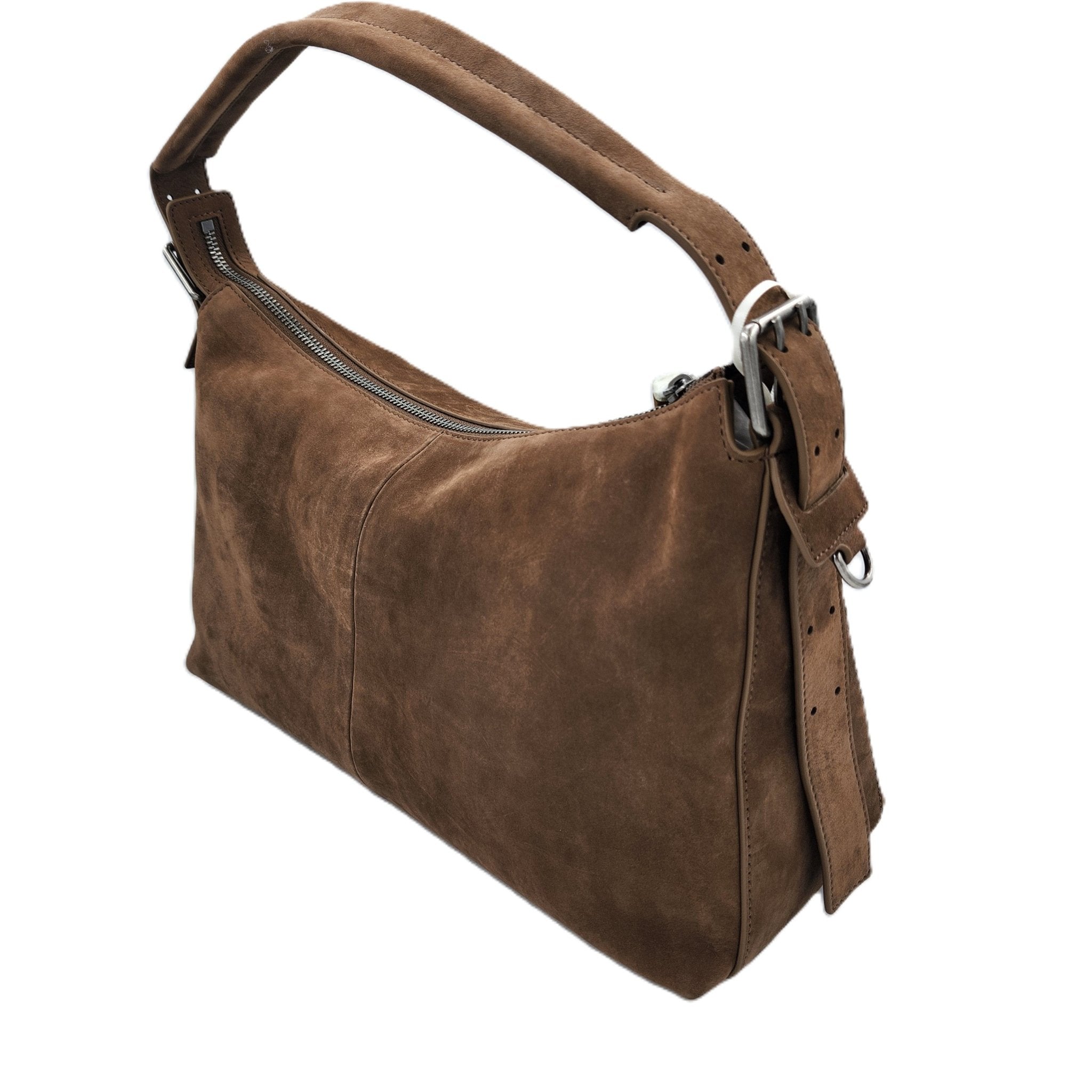 Suede City Bag, suede leather bag at Inside Living Singapore. Detail view.