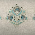 Linen cushion cover with three floral motifs in teal and silver silk with metalwork, 40 x 50 cm