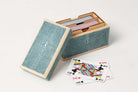 Playing card box in teal faux shagreen with walnut lining, 12 x 8 cm, to hold and protect a pack of cards