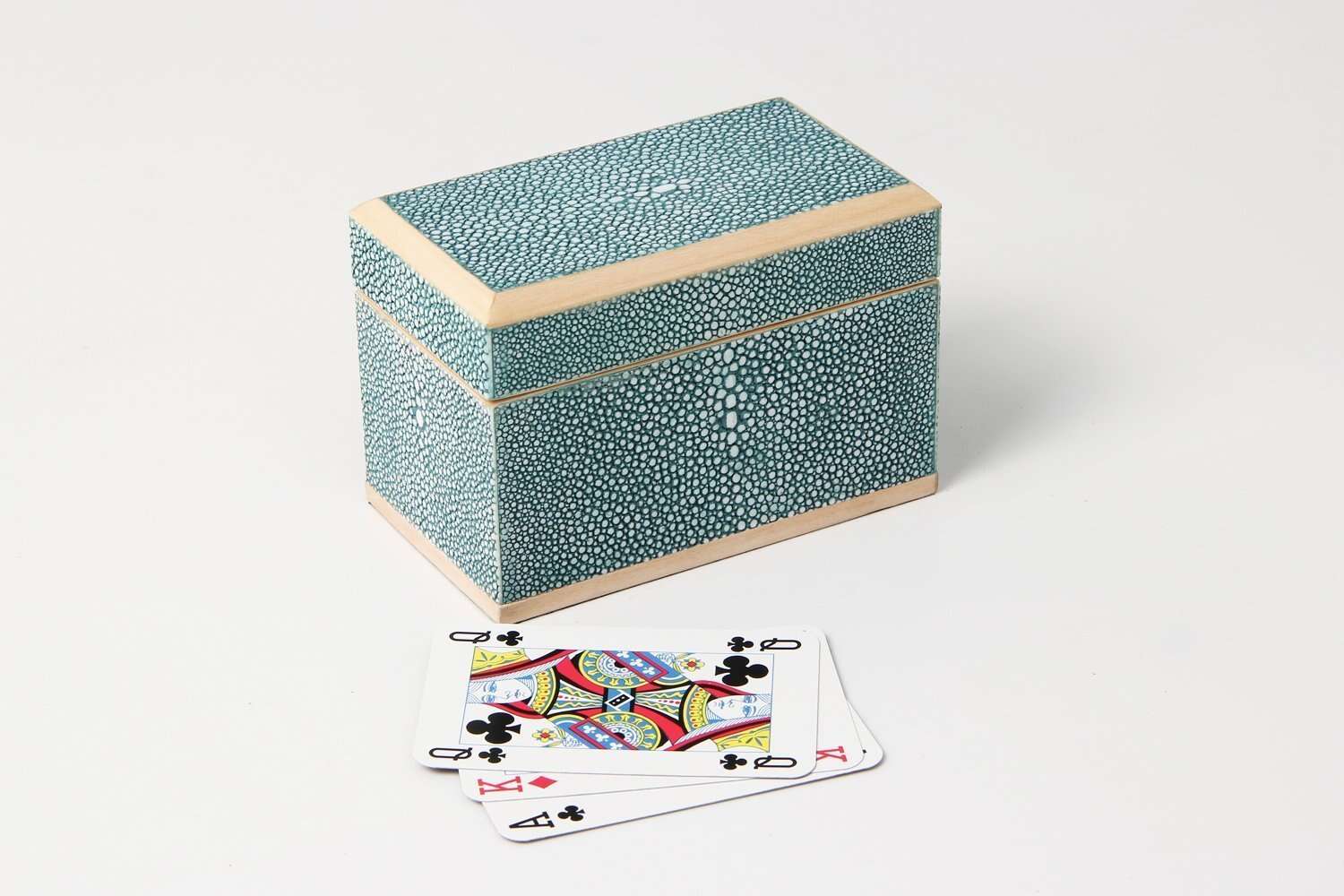 Faux Shagreen Playing Card Box Teal, available at Inside Living Singapore, detail of the design.