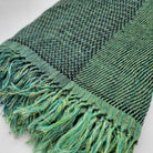 Handwoven silk and linen throw in teal, pale green and black stripes, 130 x 200 cm, made in India