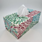 Handmade mother of pearl tissue box holder in iridescent turquoise, green and red, 24 x 12 x 9 cm