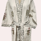 Block Print Waffle Bathrobe, detail view, from the Inside Living Singapore homeware collection.