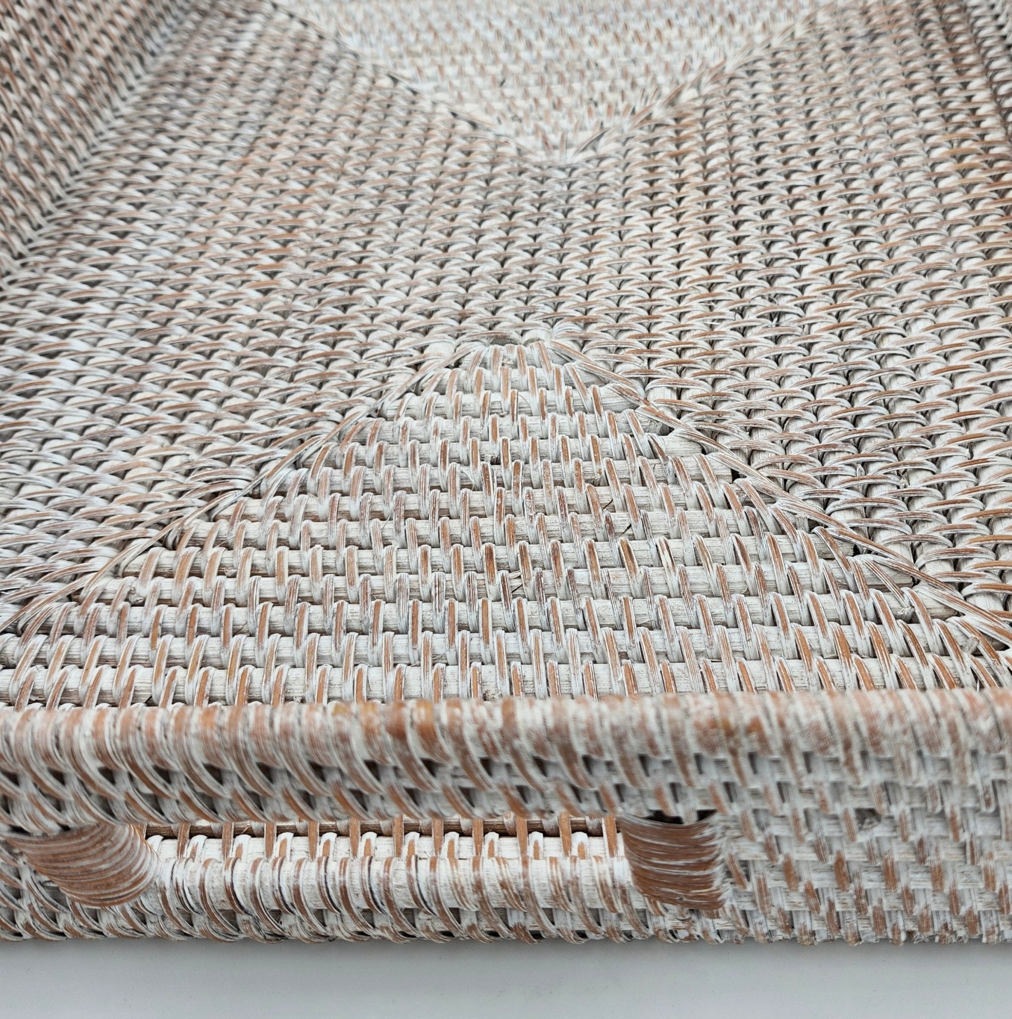 Rattan Tray Large Whitewash from Inside Living Singapore, detail view.