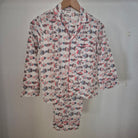 Block print cotton kids long pyjama set in fish design, handmade lightweight childrens nightwear, close-up view