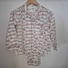 Block print cotton kids long pyjama set in fish design, handmade lightweight childrens nightwear, styled view