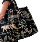 Block-print quilted cotton shopper bag in a Safari floral design, 43 x 35 cm with a lined interior pocket