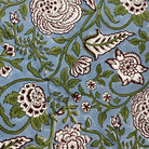 Block-print cotton tablecloth in blue floral design
