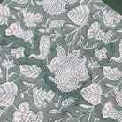 Block-print cotton tablecloth in teal floral design