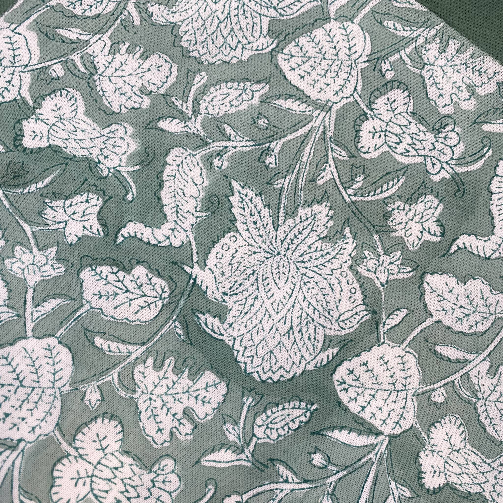 Block-print cotton tablecloth in teal floral design