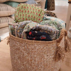 Handmade block-print cotton wash bag in assorted designs, with zip closure, for travel and toiletries
