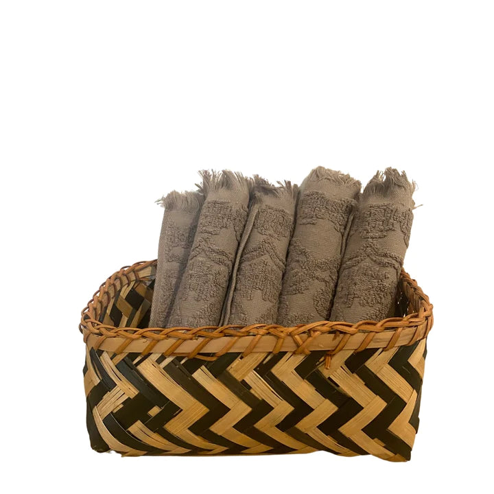 Set of 6 grey Bô face towels in jacquard cotton, 21 x 40 cm, lightweight and highly absorbent from Vietnam
