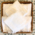Set of 6 white Bô face towels in jacquard cotton, 21 x 40 cm, lightweight and highly absorbent from Vietnam