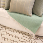 Duck egg Minerva cushion styled, soft blue patterned furnishing for a living room sofa, chair or bed.