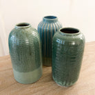 Hand-glazed ceramic vase around 30 cm tall in subtle blue and green shades, for large arrangements