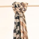 Handwoven silk scarf in a brown diagonal design, lightweight artisan scarf, an elegant accessory for any season.