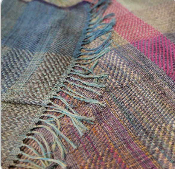 Handwoven Throw Linen Silk Stripe: soft woven throw for the sofa or bed, from Inside Living Singapore. Alternative angle.