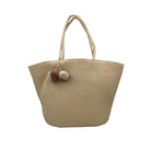 Handmade raphia beach bag with pompoms, a zip and inner pocket, in two colours, made in Vietnam