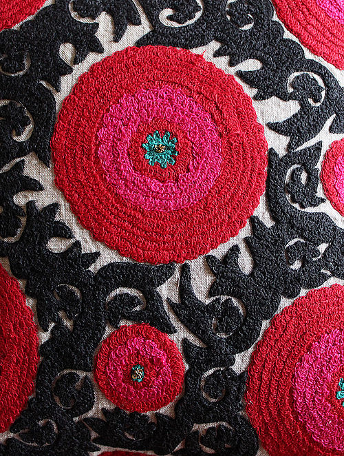 Suzani Linen Cushion Balqash, side view, from the Inside Living Singapore homeware collection.