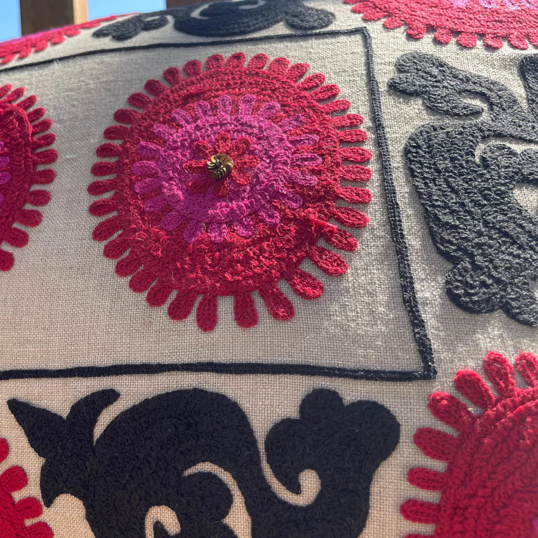 Suzani Linen Cushion Shiraz, part of the Chair & Sofa Cushions collection at Inside Living Singapore, detail of the design.