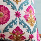 Suzani Linen Cushion Farkhand, detail view, from the Inside Living Singapore homeware collection.