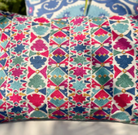 Hand-embroidered suzani cushion cover with multicoloured geometric design and mirror detail, 35 x 50 cm
