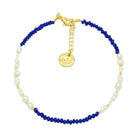Sam anklet in blue, dainty beaded ankle bracelet, a summery jewellery accent for everyday or holiday wear.
