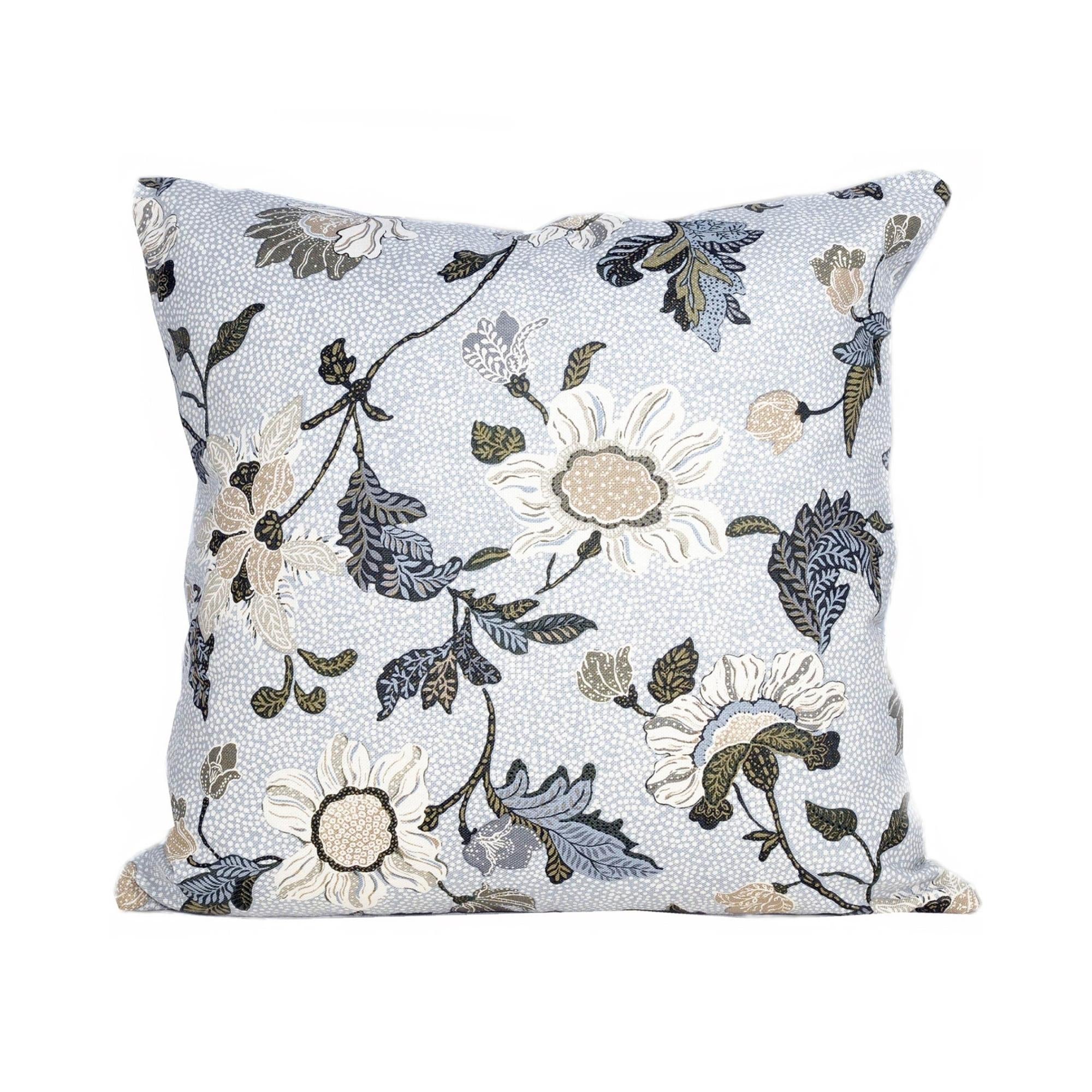 Linen and cotton cushion cover in white with floral print, 50 x 50 cm, inner sold separately