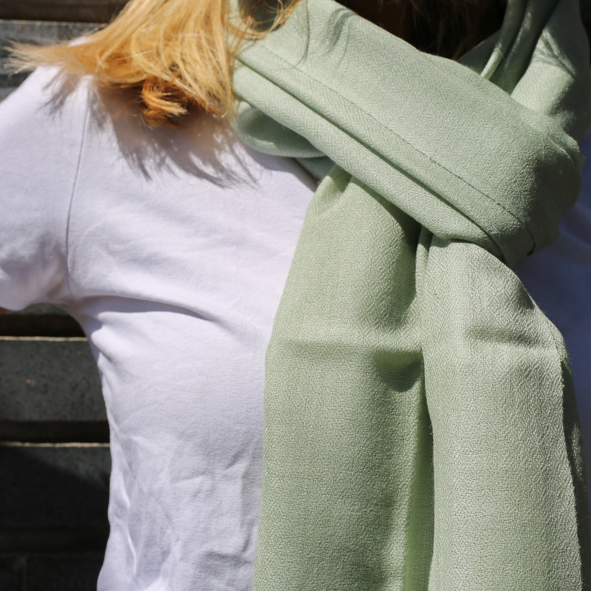 Plain 100% pashmina shawl in teal, soft handwoven wrap for warmth and style, from Inside Living Singapore Front view.