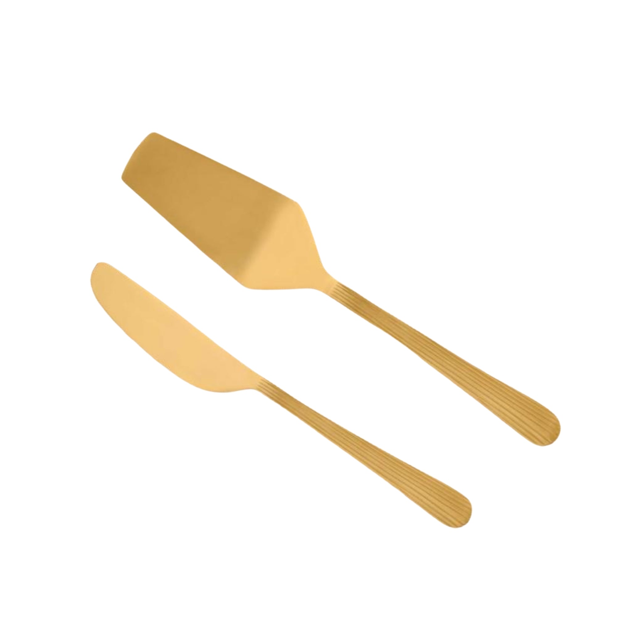 Celestial Brass Cake Slice Spoon Set of 2 from Inside Living Singapore. Shown front view.