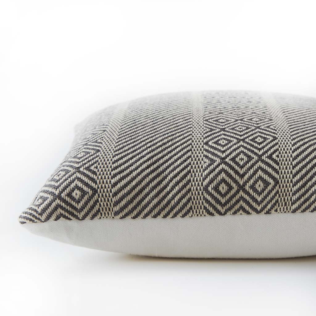 Charcoal Minerva cushion detail, patterned cushion in charcoal grey adding a smart accent to seating.