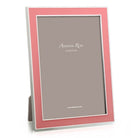Coral enamel and silver-plate photo frame with grey velvet back, holds 4 x 6 or 5 x 7 inch photos