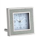 Faux shagreen alarm clock in grey with silver-plate finish and velvet back, 9 x 9 x 5 cm